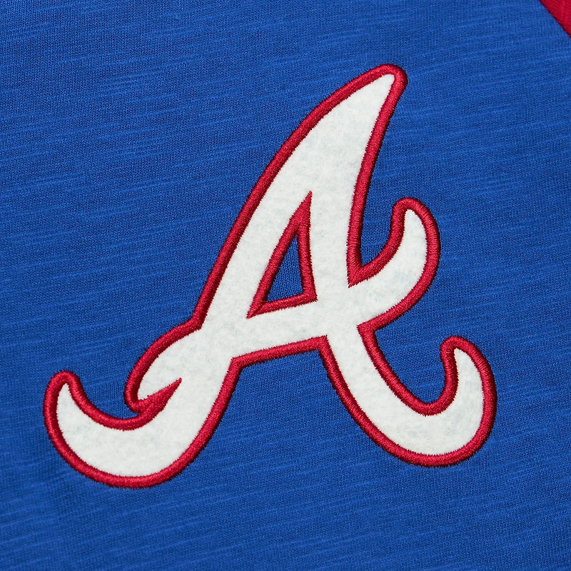 Men's Mitchell & Ness Royal Atlanta Braves Cooperstown Collection Legendary Raglan Slub Henley 3/4-Sleeve T-Shirt