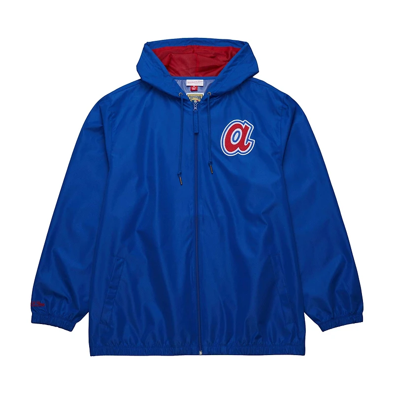 Men's Mitchell & Ness Royal Atlanta Braves Cooperstown Collection Vintage Logo Full-Zip Hoodie Windbreaker Jacket