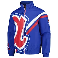 Mitchell & Ness Royal Atlanta Braves Veste d'échauffement entièrement zippée avec logo éclaté pour homme