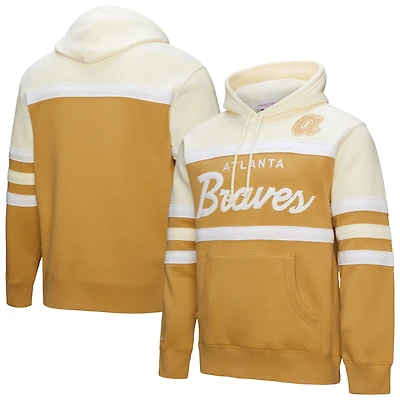 Sweat à capuche Mitchell & Ness beige/crème pour homme, modèle Atlanta Braves Head Coach
