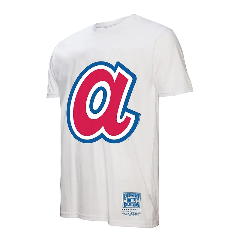 Men's Mitchell & Ness White Atlanta Braves Cooperstown Collection Logo T-Shirt