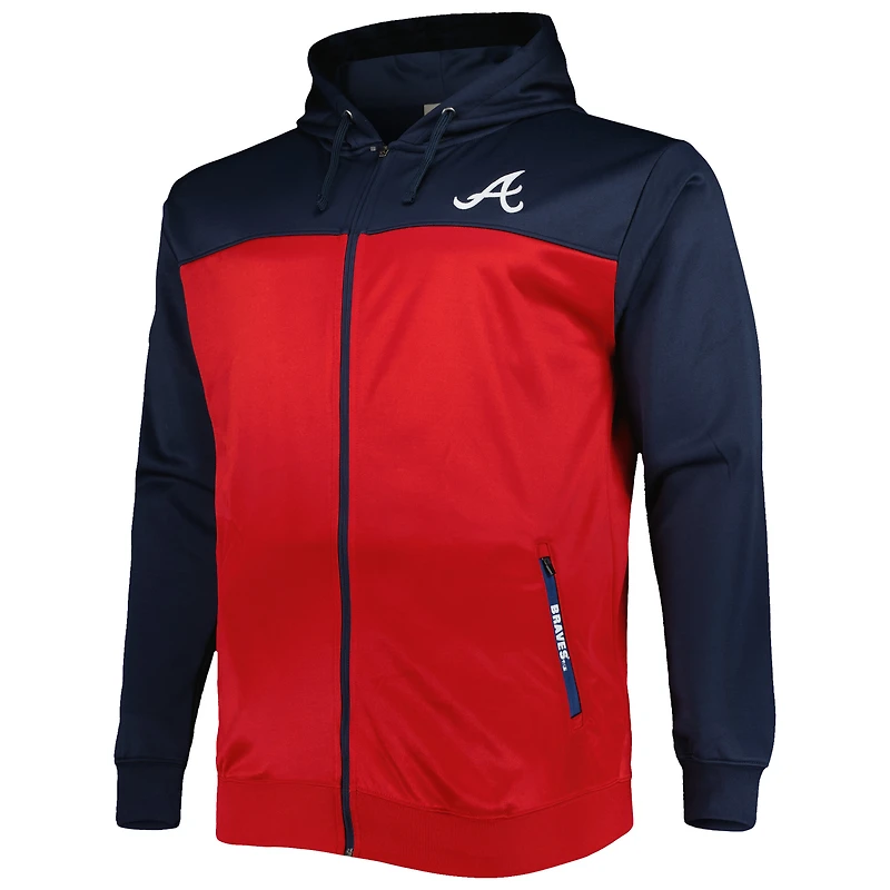 Men's Navy/Red Atlanta Braves Big & Tall Yoke Full-Zip Hoodie
