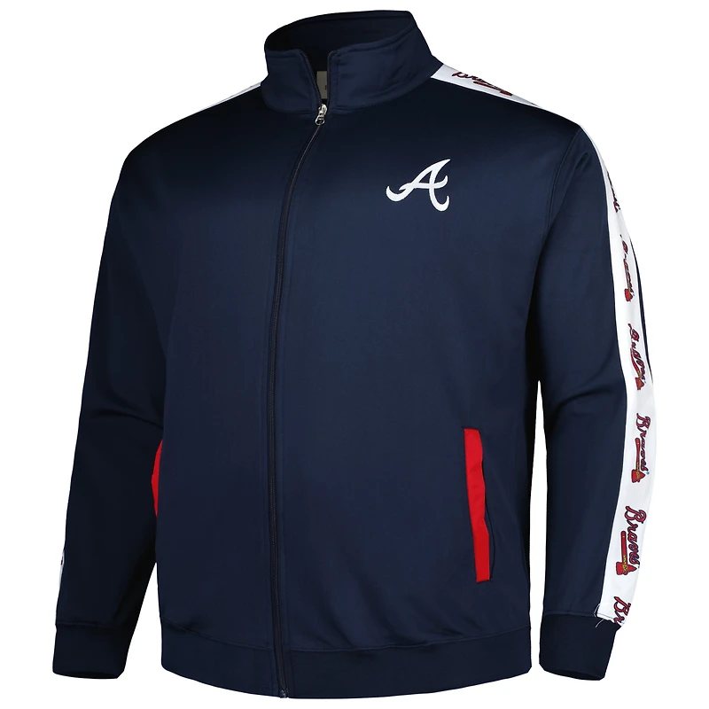 Veste de survêtement en tricot à fermeture éclair pour homme Atlanta Braves Big & Tall bleu marine