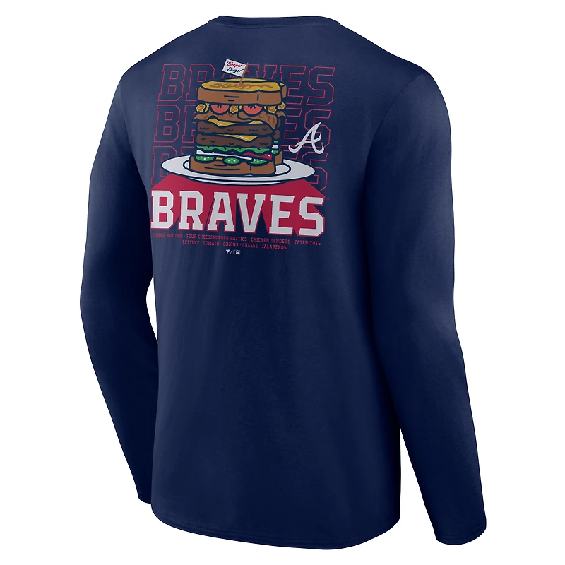 T-shirt bleu marine à manches longues pour homme Atlanta Braves Blooper Burger