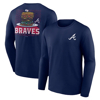 T-shirt bleu marine à manches longues pour homme Atlanta Braves Blooper Burger