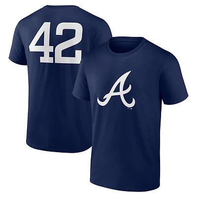 T-shirt bleu marine pour homme avec nom et numéro Jackie Robinson Day des Braves d'Atlanta