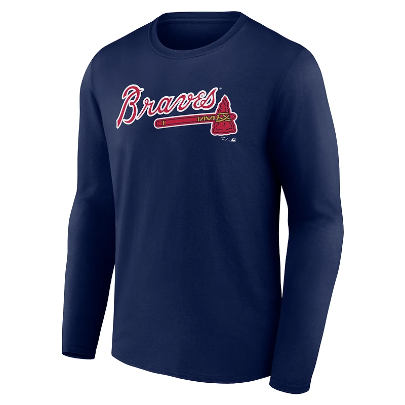 Men's  Navy Atlanta Braves Official Wordmark Long Sleeve T-Shirt