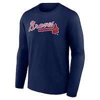Men's  Navy Atlanta Braves Official Wordmark Long Sleeve T-Shirt