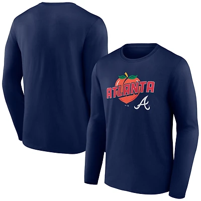Men's  Navy Atlanta Braves Peach Long Sleeve T-Shirt