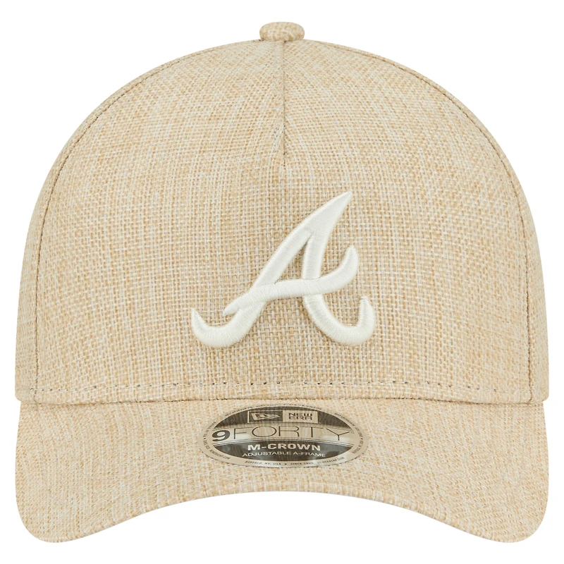 Men's New Era Beige Atlanta Braves Cotton Weave M-Crown A-Frame 9FORTY Adjustable Hat