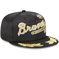 Casquette ajustée 59FIFTY Day Gold Leaf des Braves d'Atlanta 2025 New Era pour homme, noire