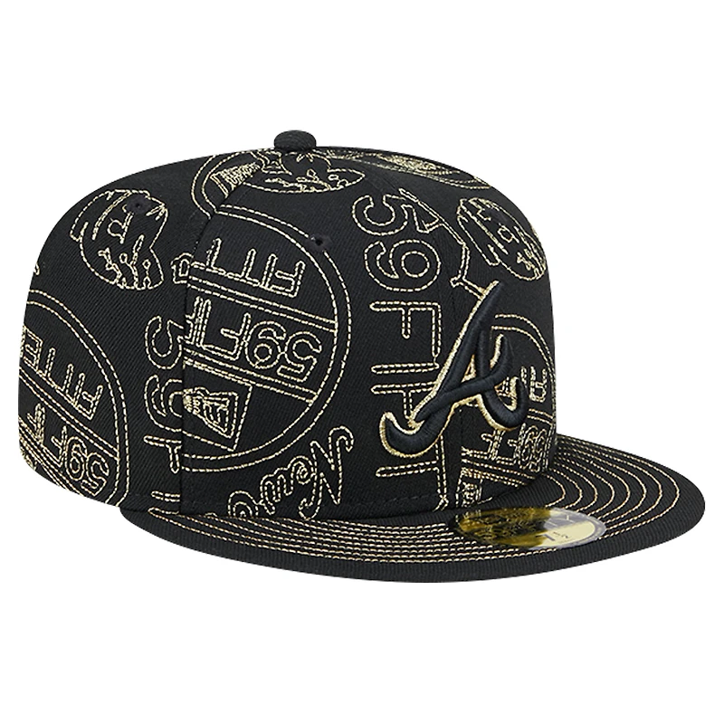 Casquette ajustée 59FIFTY Day Allover des Atlanta Braves New Era pour hommes, noire