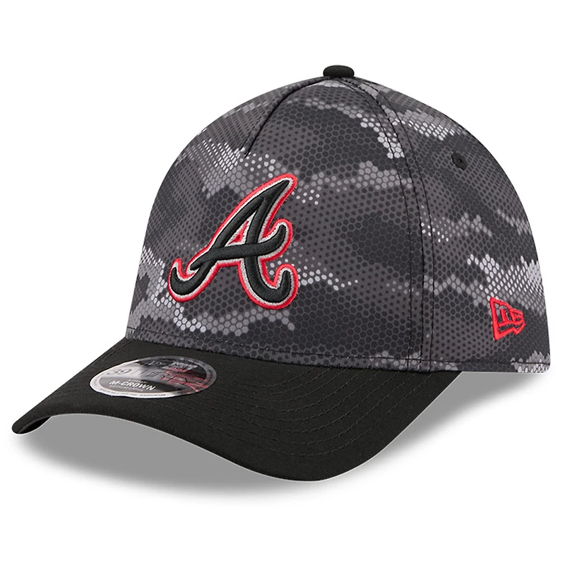 Casquette New Era 39THIRTY A-Frame Flex noire à motif camouflage Atlanta Braves pour homme