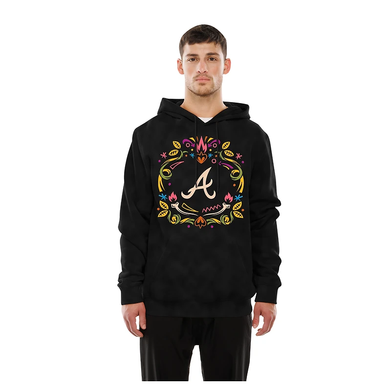Sweat à capuche noir en polaire brossé Día de los Muertos New Era pour hommes des Braves d'Atlanta