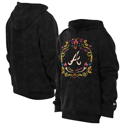 Sweat à capuche noir en polaire brossé Día de los Muertos New Era pour hommes des Braves d'Atlanta