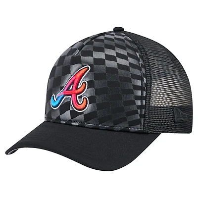 Men's New Era Black Atlanta Braves Gradient 9FORTY A-Frame M-Crown Trucker Adjustable Hat