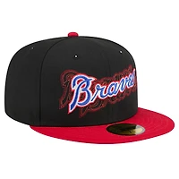 Casquette ajustée 59FIFTY Shadow Stitch noire des Braves d'Atlanta de New Era pour homme