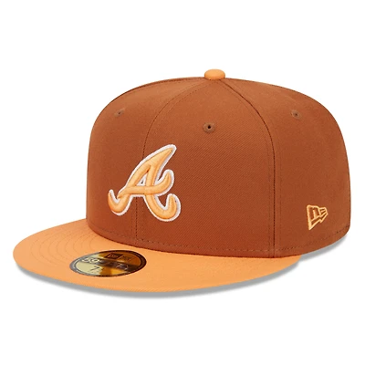 Casquette ajustée bicolore 59FIFTY de base couleur printanière des Atlanta Braves New Era marron/orange pour hommes