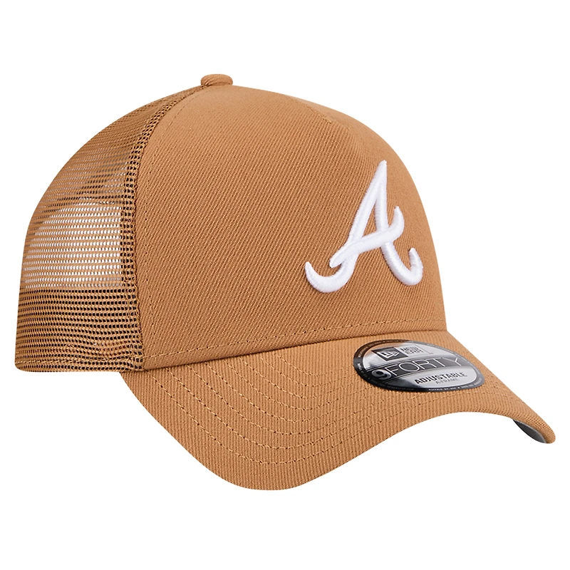 Men's New Era Brown Atlanta Braves A-Frame Trucker 9FORTY Adjustable Hat