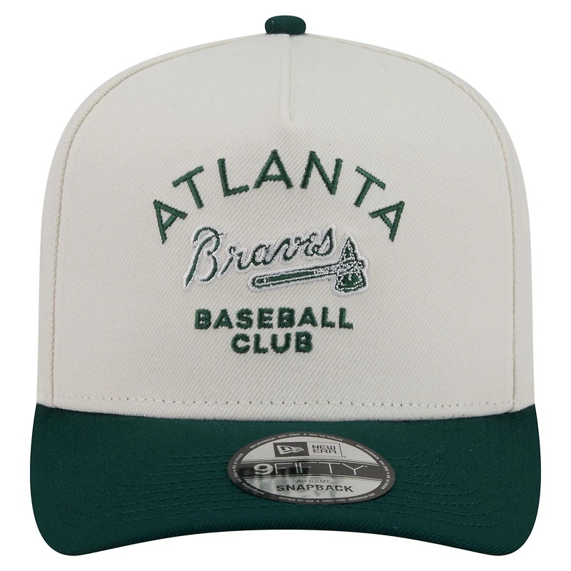 Men's New Era Cream/Dark Green Atlanta Braves Chrome A-Frame 9FIFTY Snapback Hat