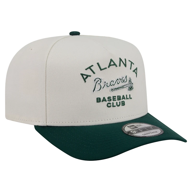 Men's New Era Cream/Dark Green Atlanta Braves Chrome A-Frame 9FIFTY Snapback Hat