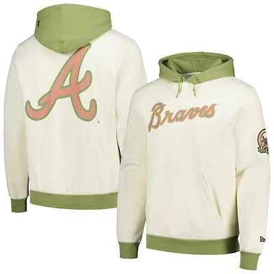 Men's New Era Cream/Green Atlanta Braves Color Pop Pullover Hoodie