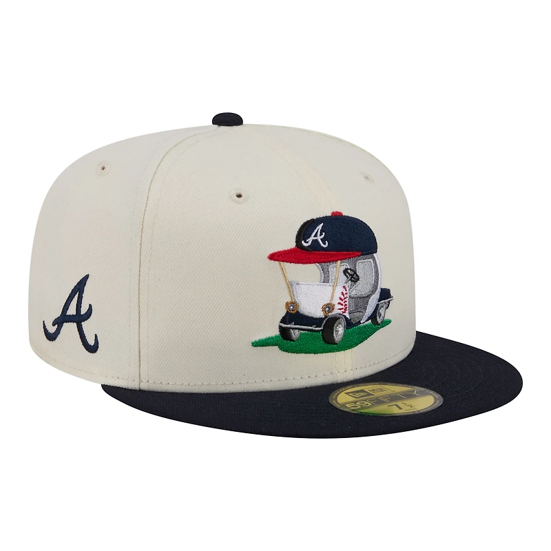 Casquette ajustée New Era 59FIFTY crème/marine Atlanta Braves Bullpen Cart pour homme