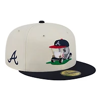 Casquette ajustée New Era 59FIFTY crème/marine Atlanta Braves Bullpen Cart pour homme
