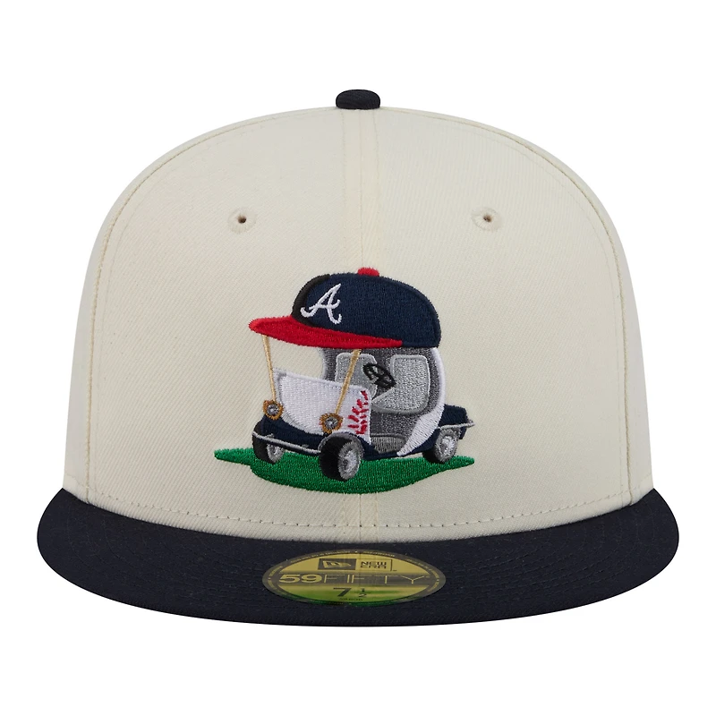 Casquette ajustée New Era 59FIFTY crème/marine Atlanta Braves Bullpen Cart pour homme