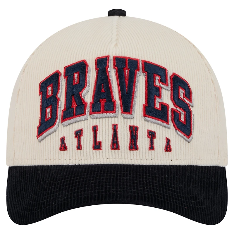 Men's New Era  Cream/Navy Atlanta Braves Sided Corduroy 9FORTY A-Frame Adjustable Hat