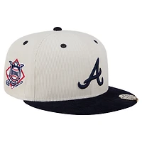 Casquette ajustée 59FIFTY en velours côtelé bicolore New Era crème/bleu marine des Braves d'Atlanta pour homme