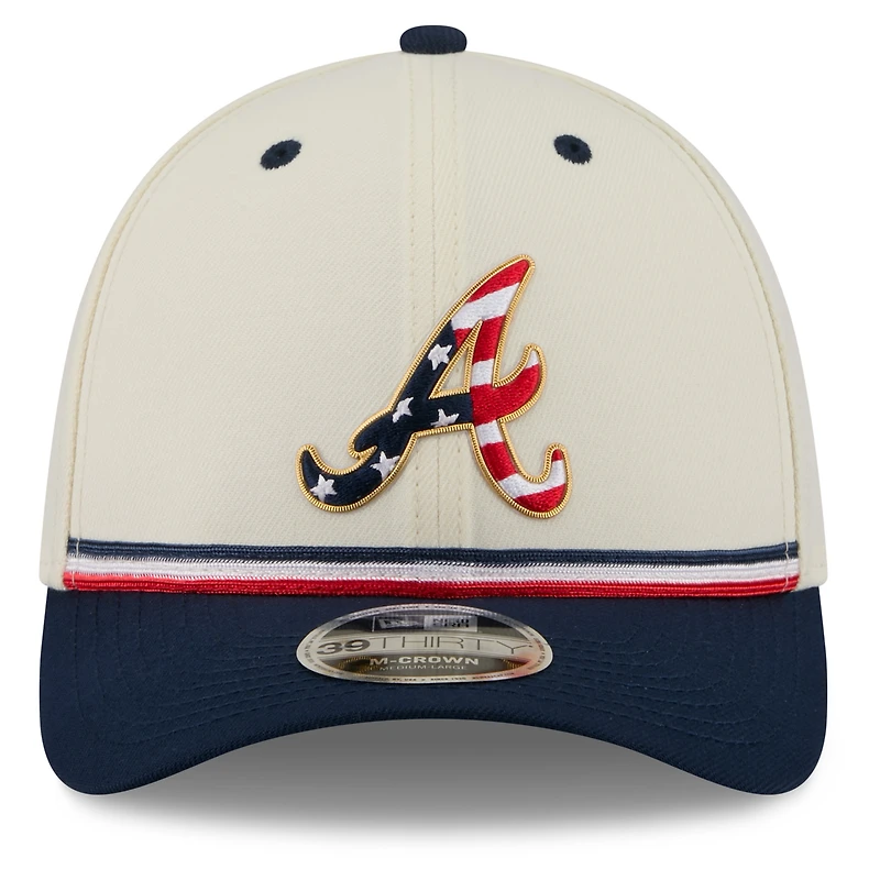 Men's New Era Cream/Navy Atlanta Braves USA 250 Fourth of July 39THIRTY M-Crown Flex Hat