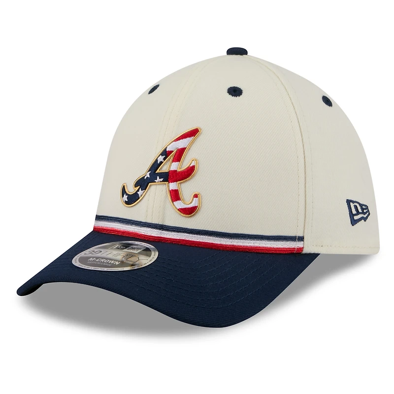 Men's New Era Cream/Navy Atlanta Braves USA 250 Fourth of July 39THIRTY M-Crown Flex Hat