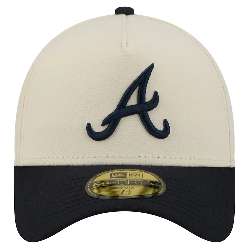Men's New Era Cream Atlanta Braves Chrome A-Frame 59FORTY Fitted Hat