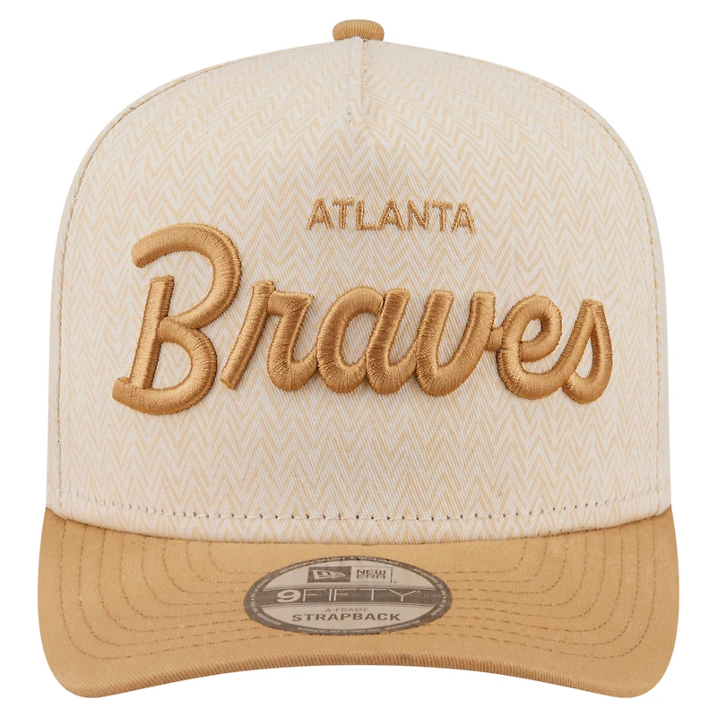 Men's New Era Cream Atlanta Braves Herringbone 9FIFTY A-Frame Snapback Hat