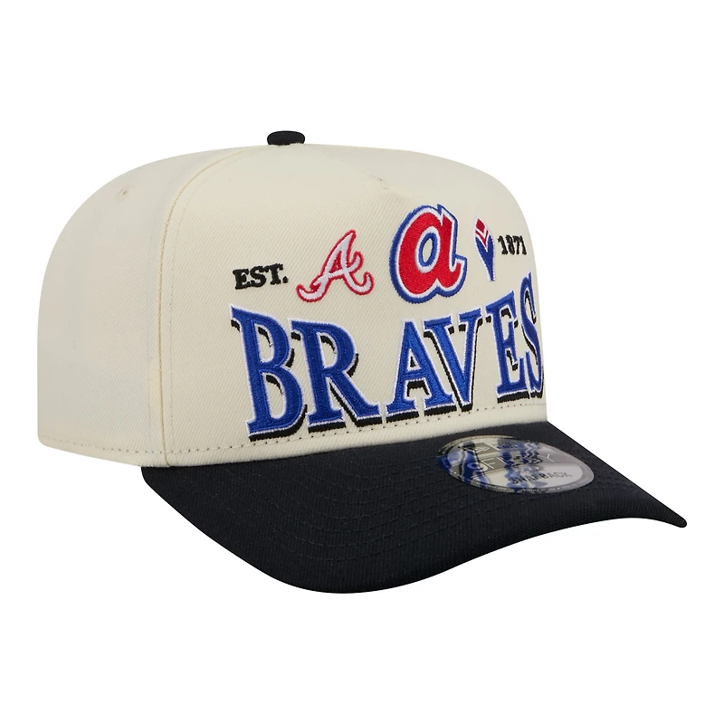 Men's New Era Cream Atlanta Braves Throwback Tri-Hit A-Frame 9FIFTY Adjustable Hat