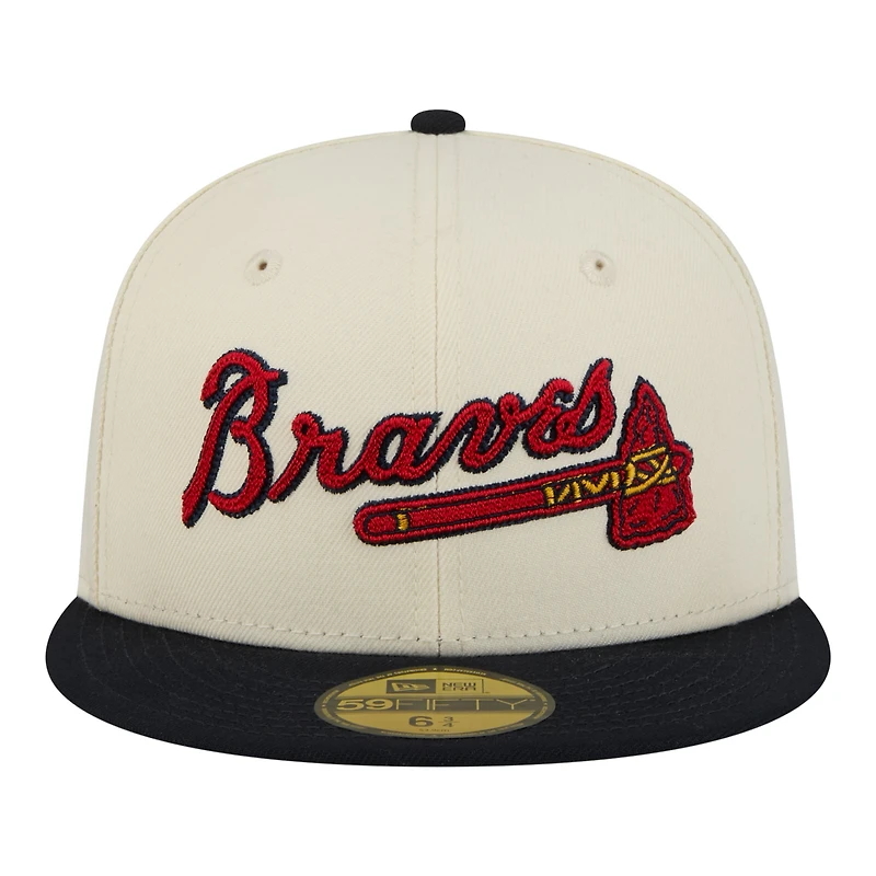 Men's New Era Cream Atlanta Braves Two-Tone Stitch 59FIFTY Fitted Hat