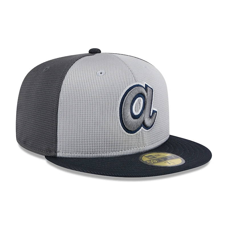 V107988 BRAVES Mlb Nwe 2025 Entraînement au bâton gris 59fifty HATMENHIC 60640146