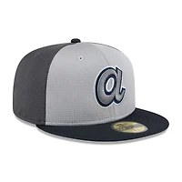 V107988 BRAVES Mlb Nwe 2025 Entraînement au bâton gris 59fifty HATMENHIC 60640146
