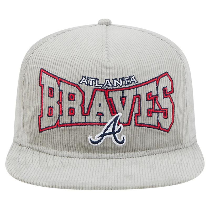 Casquette de golf à pression en velours côtelé Atlanta Braves grise New Era pour homme