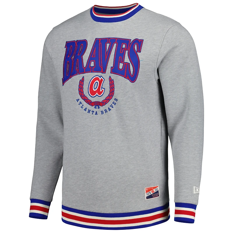 Men's New Era Heather Gray Atlanta Braves Throwback Classic Pullover Sweatshirt