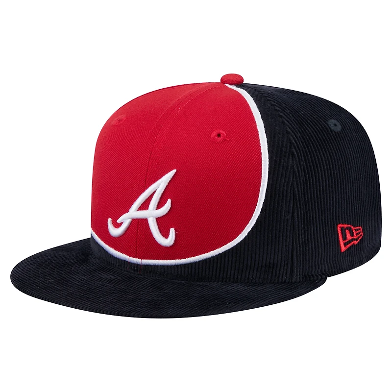 Casquette snapback rétro en velours côtelé New Era bleu marine/rouge des Braves d'Atlanta pour homme