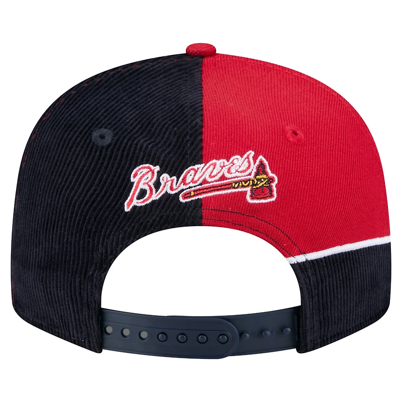 Casquette snapback rétro en velours côtelé New Era bleu marine/rouge des Braves d'Atlanta pour homme