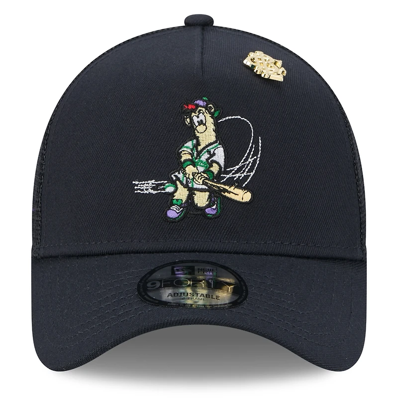 Casquette camionneur ajustable New Era bleu marine Atlanta Braves 2025 Big League Chew A-Frame 9FORTY pour homme
