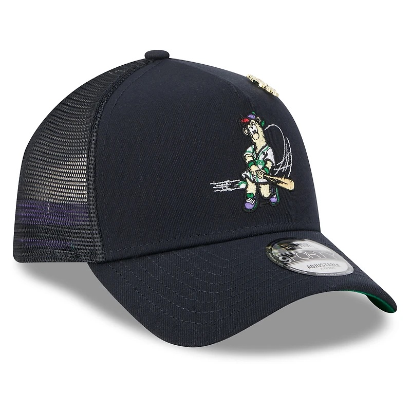 Men's New Era  Navy Atlanta Braves 2025 Big League Chew A-Frame 9FORTY Adjustable Trucker Hat