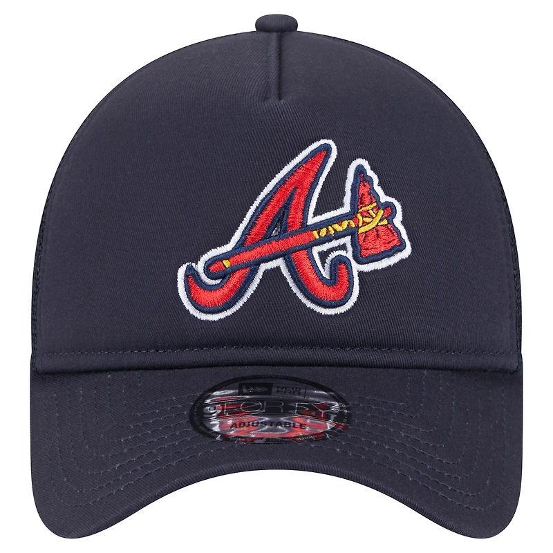 Men's New Era Navy Atlanta Braves 9FORTY A-Frame Trucker Adjustable Hat