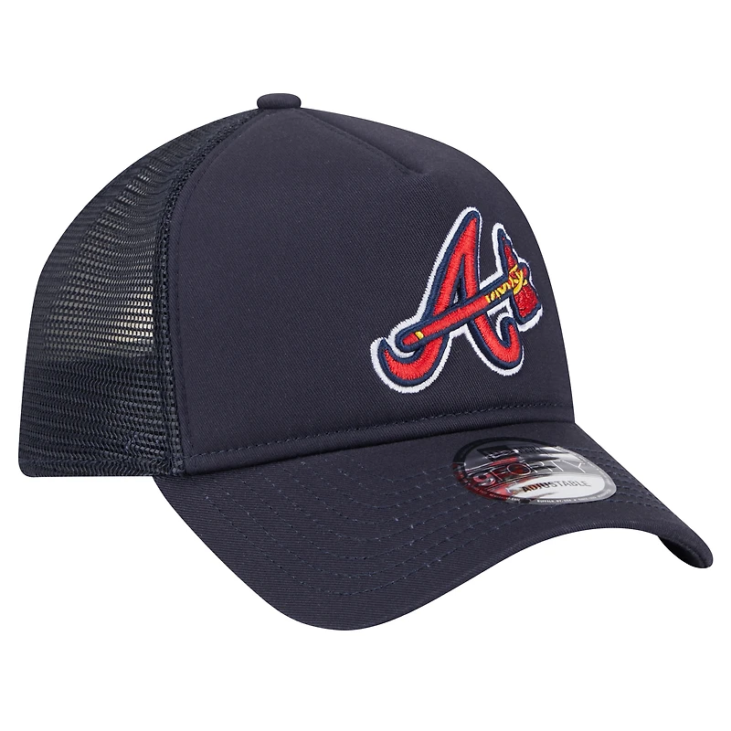 Men's New Era Navy Atlanta Braves 9FORTY A-Frame Trucker Adjustable Hat