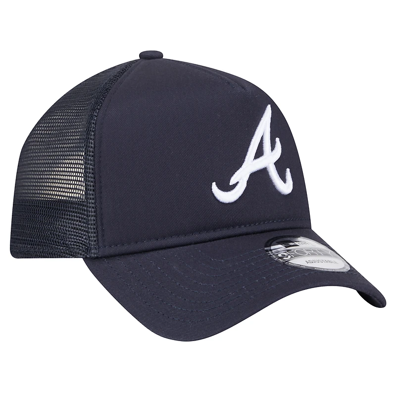 Men's New Era Navy Atlanta Braves 9FORTY A-Frame Trucker Adjustable Hat