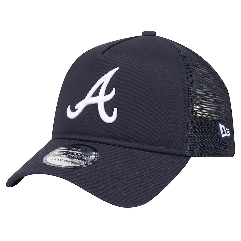 Casquette ajustable New Era 9FORTY A-Frame Trucker bleu marine pour homme Atlanta Braves