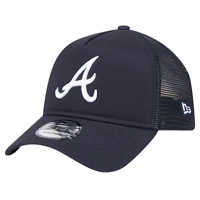 Casquette ajustable New Era 9FORTY A-Frame Trucker bleu marine pour homme Atlanta Braves
